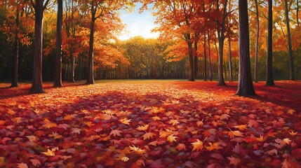 Wall Mural - Beautiful Autumn Forest with Vibrant Colors and Soft Light