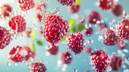 Fresh raspberry fruit with water splash