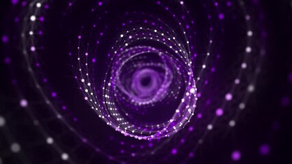 Poster - Abstract circle speed tunnel with blue light on black background. Science background with dots and lines moving in a spiral. Wormhole technology. Digital structure with particles. 3d rendering.
