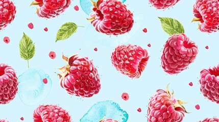 Seamless repetitive pattern background of raspberry fruit for fabric design