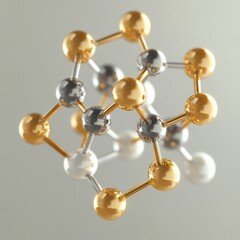 a 3d rendering of a molecular structure with gold and silver atoms.