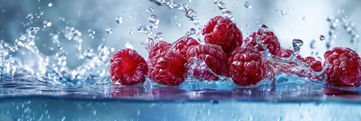 Fresh raspberry fruit with water splash