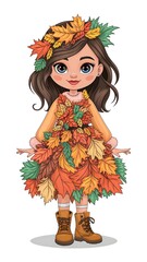 Canvas Print - girl in a dress made of autumn leaves