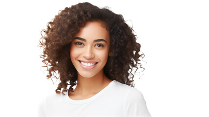 Beauty portrait of happy african american woman on transparent background PNG.

