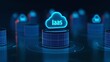 © Tackey - A visual representation of IaaS cloud technology, showcasing virtual servers with blue glowing elements against a dark backdrop.