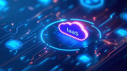 Poster - illuminated cloud symbol representing infrastructure as a service (iaas) in a digital network, perfe
