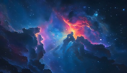 Wall Mural - Vibrant Cosmic Nebula: An Astral Display of Colorful Beauty in Deep Space for Science Enthusiasts and Space-Themed Creativity