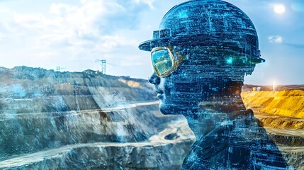 Aufkleber - Digital head profile showcasing futuristic intelligence,data analytics,and cloud computing technology concepts. Surreal 3D render with and sci-fi elements.