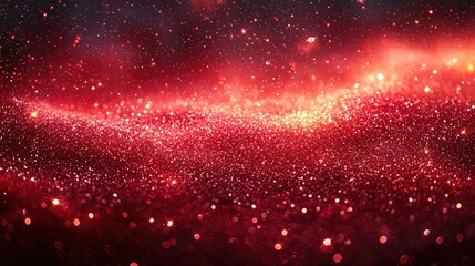 Wall Mural - Red christmas glitter background with stars. Festive glowing blurred texture.