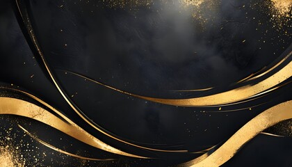 Elegant black and gold grunge texture background featuring shiny golden lines for sophisticated design aesthetics