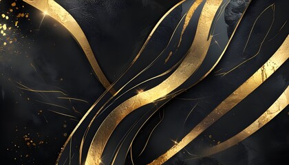 Elegant black and gold grunge texture background featuring shiny golden lines for sophisticated design aesthetics