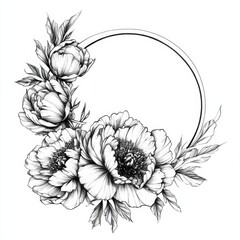 Wall Mural - A delicate floral wreath with peonies and leaves.