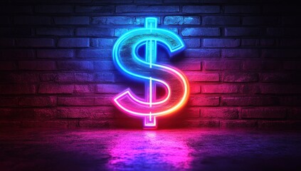 Poster - Neon Dollar Sign Against Brick Wall