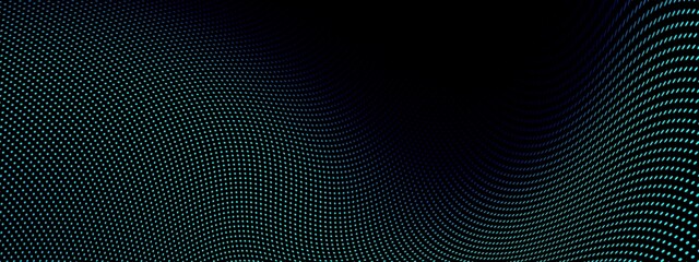 Fototapete - Blue teal digital particles wave flow, Digital cyberspace abstract background