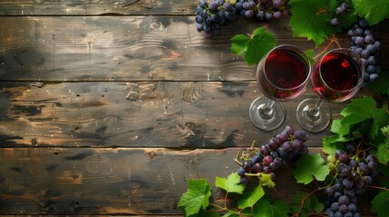 Grape wine glass with fresh grape fruit over texture background