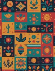 Wall Mural - Colorful Mexican Folk Art Pattern