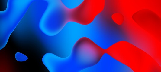 Wall Mural - Abstract blue and red liquid wavy shapes futuristic banner. Glowing retro waves wide background