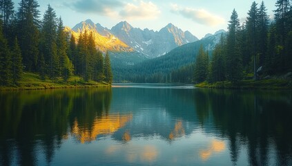 Sticker - Peaceful Mountain Lake Reflection