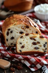 Homemade sliced Raisin bread closeup view