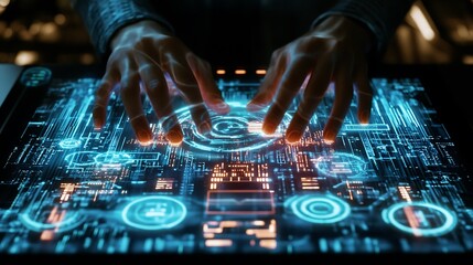 Poster - Hands Interacting with a Futuristic Digital Interface
