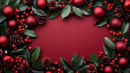 Classic Christmas Backdrop with Red and Green Festive Decorations for Holiday Atmosphere