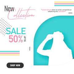 Wall Mural - new collection sale poster design with silhouette female model for advertising, png vector.