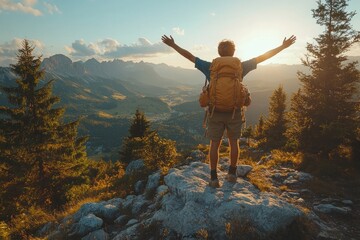 Poster - Hiker at Sunset Summit