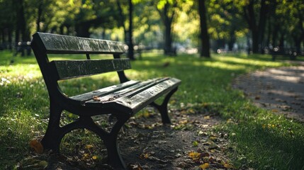 Wall Mural - A Solitary Bench in a Tranquil Park