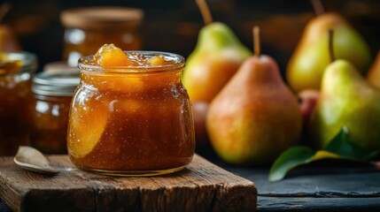 Wall Mural - Fresh homemade pear jam in glass jar