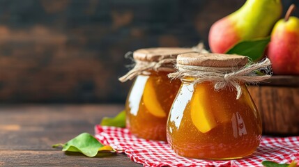 Wall Mural - Fresh homemade pear jam in glass jar