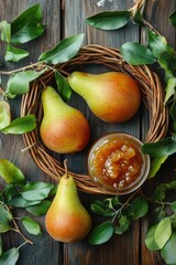 Wall Mural - Fresh pear fruit in basket