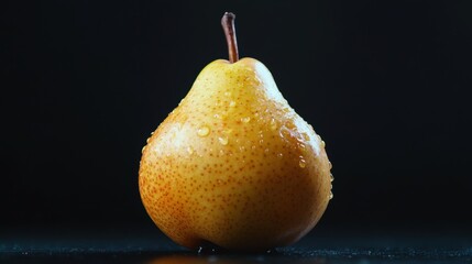 Wall Mural - Closeup macro view of fresh pear fruit with waterdrops