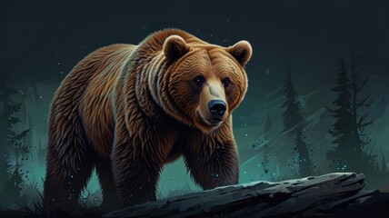 Sticker - Majestic Brown Bear in a Mysterious Forest