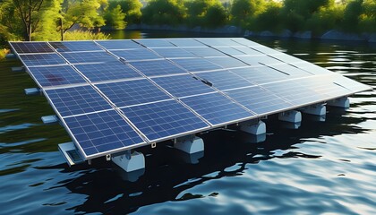 Wall Mural - Innovative Floating Solar Panel Technology in a Stunning 3D Graphic Creation