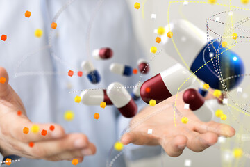 Poster - Doctor presenting innovative medicine and pharmaceutical technology