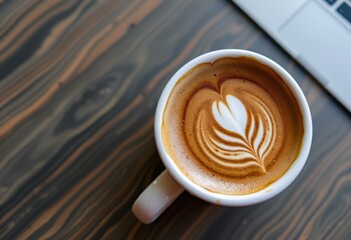 Wall Mural - cup of coffee on wooden table