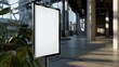 © Business Image - 3d render of blank vertical advertising stand in modern industrial space