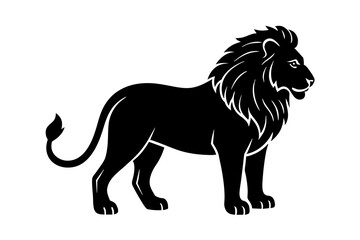 Poster - Hand drawn lion in a minimal linocut style. 4k silhouette black color vector art illustration