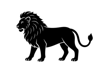 Wall Mural - Hand drawn lion in a minimal linocut style. 4k silhouette black color vector art illustration