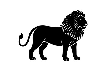 Poster - Hand drawn lion in a minimal linocut style. 4k silhouette black color vector art illustration