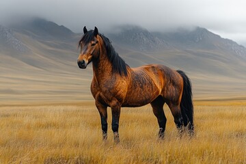 Canvas Print - Wild Horse in a Mountainous Meadow