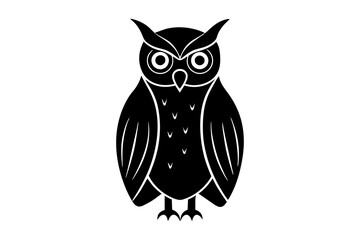 Wall Mural - Hand drawn owl in a minimal linocut style. 4k silhouette black color vector art illustration