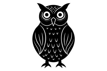 Wall Mural - Hand drawn owl in a minimal linocut style. 4k silhouette black color vector art illustration