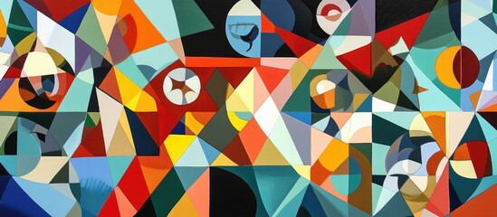 Wall Mural - Abstract mosaic representation of a region featuring a composition of flat geometric shapes including triangles stars rectangles circles ellipses segments sectors rhombuses squares and polygons