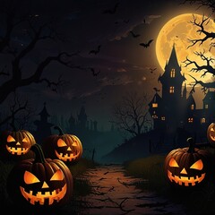 Wall Mural - halloween background with pumpkin