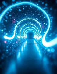 Poster - Futuristic Neon Light Tunnel - Digital Abstract Background