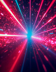 Poster - Futuristic Neon Light Tunnel - Digital Abstract Background