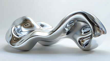 3D render of fluid metal shapes, twisted silver and shiny chrome, isolated on white background, in the style of close