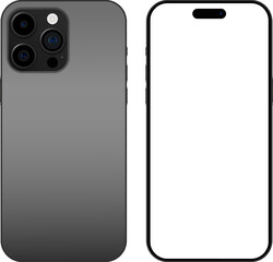 Aufkleber - New Phone in black color - vector mockup on transparent background. Phone mockup in front and back side. Smartphone mockup with blank white screen for design. Vector EPS 10
