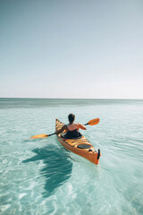 Wall Mural - A person kayaking in clear beautiful tropical sea water